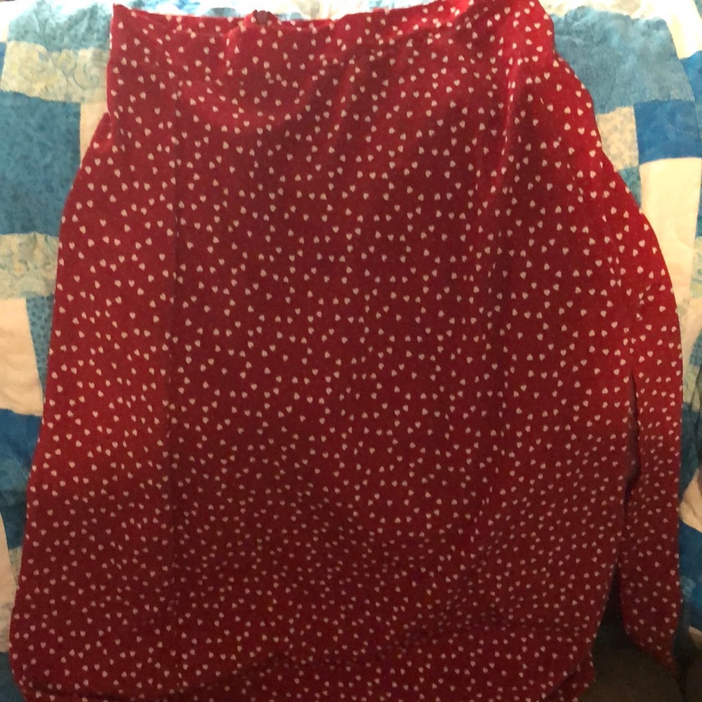 Long Red Slit Heart Pattern Skirt